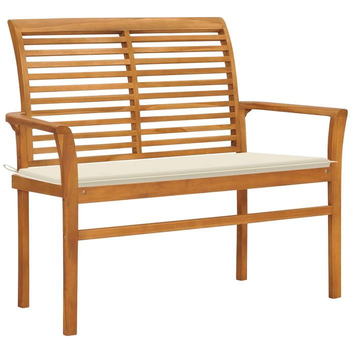 Banc de jardin avec coussin crème 112 cm Bois de teck massif - Photo n°1