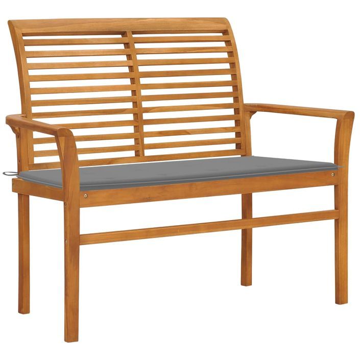 Banc de jardin avec coussin gris 112 cm Bois de teck massif 2 - Photo n°1