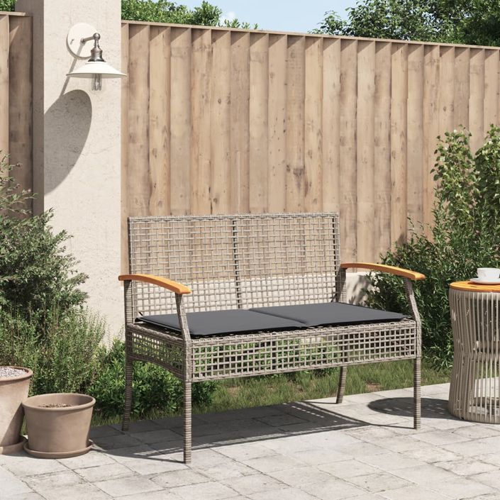 Banc de jardin avec coussin gris résine tressée et acacia - Photo n°3