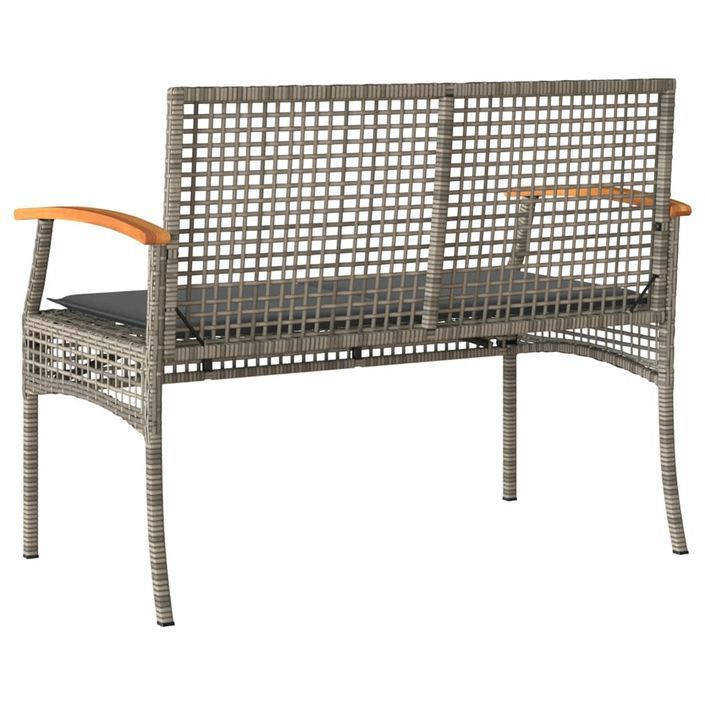 Banc de jardin avec coussin gris résine tressée et acacia - Photo n°6