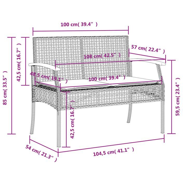 Banc de jardin avec coussin gris résine tressée et acacia - Photo n°10