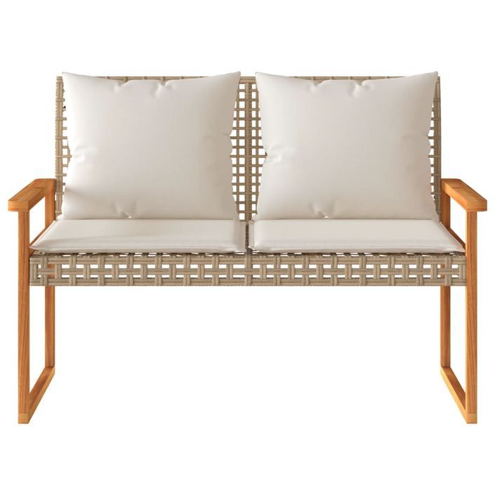 Banc de jardin avec coussin mélange beige résine tressée acacia - Photo n°4