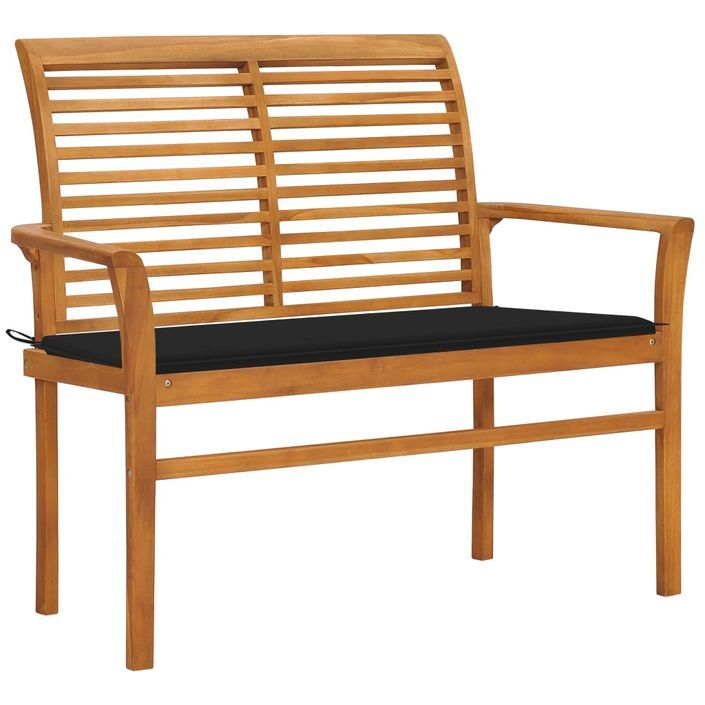 Banc de jardin avec coussin noir 112 cm Bois de teck massif 2 - Photo n°1