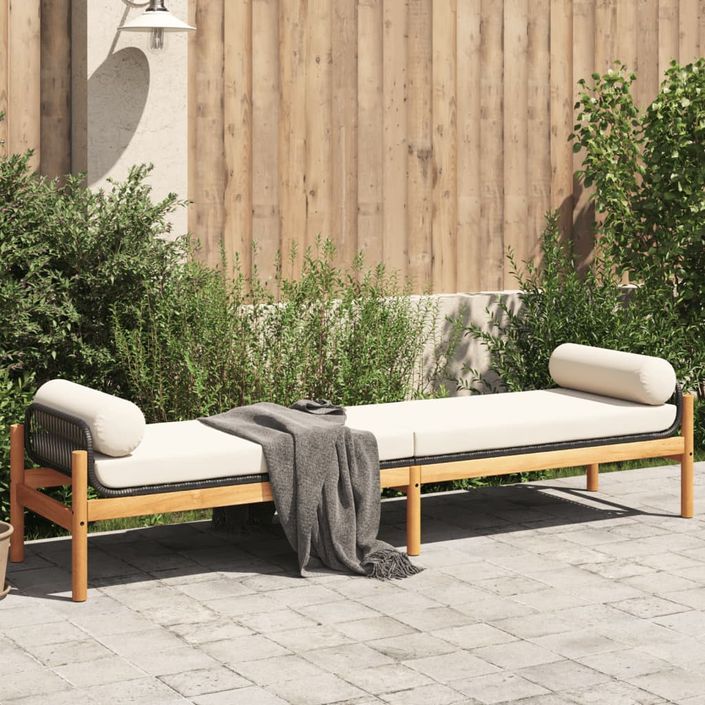 Banc de jardin avec coussin noir résine tressée acacia - Photo n°2