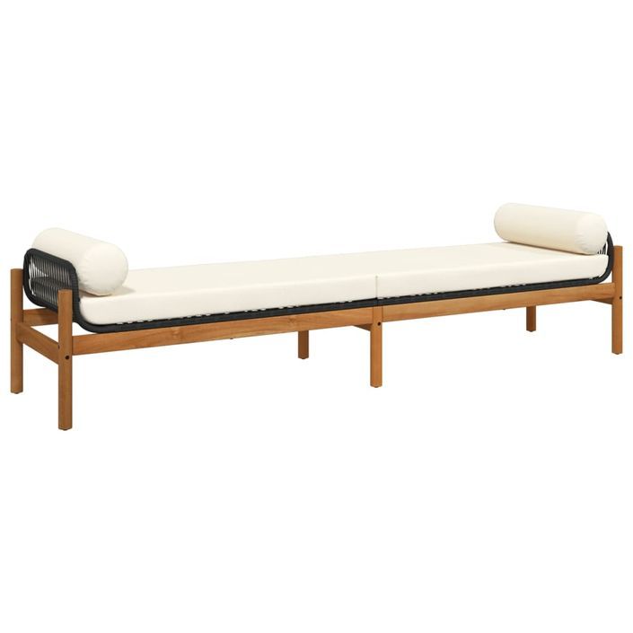 Banc de jardin avec coussin noir résine tressée acacia - Photo n°1