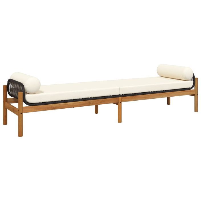 Banc de jardin avec coussin noir résine tressée acacia - Photo n°6