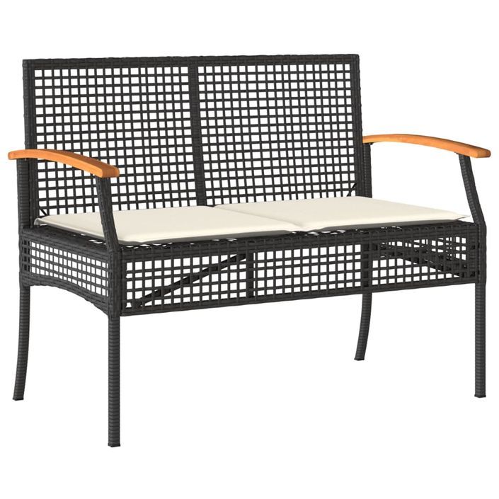 Banc de jardin avec coussin noir résine tressée et acacia - Photo n°1