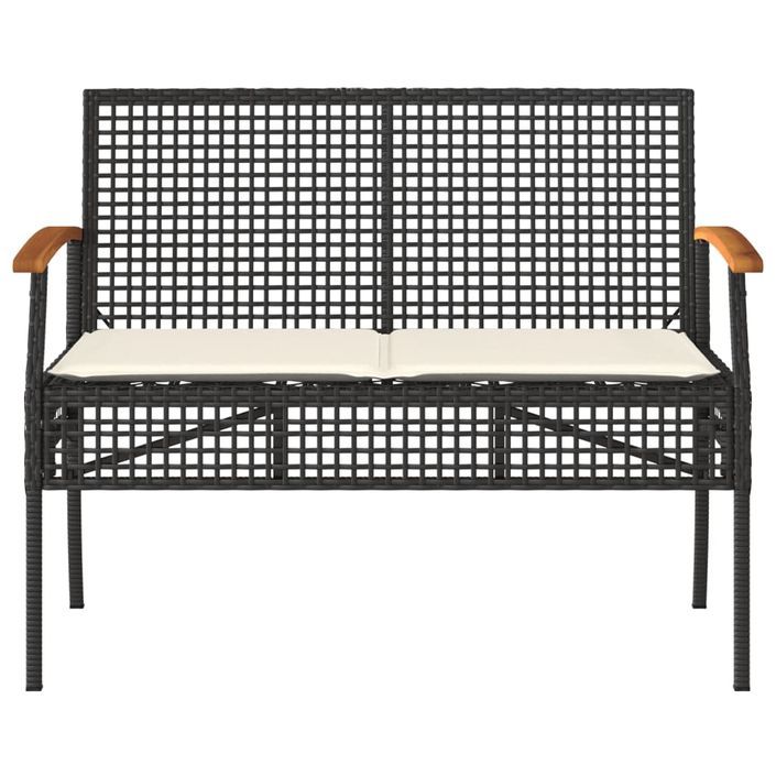 Banc de jardin avec coussin noir résine tressée et acacia - Photo n°4