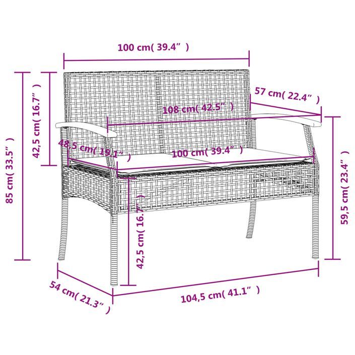 Banc de jardin avec coussin noir résine tressée et acacia - Photo n°10