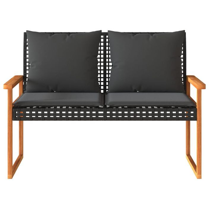 Banc de jardin avec coussin noir résine tressée et acacia - Photo n°4