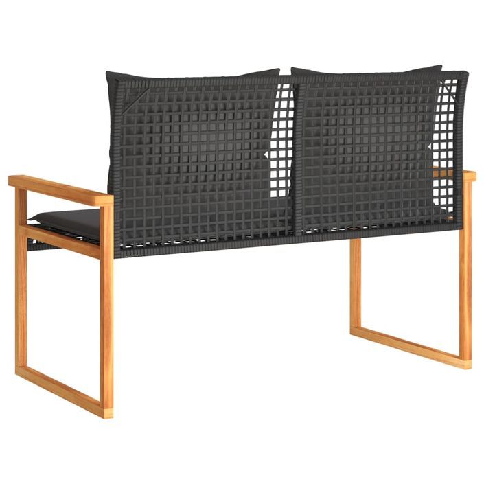 Banc de jardin avec coussin noir résine tressée et acacia - Photo n°6