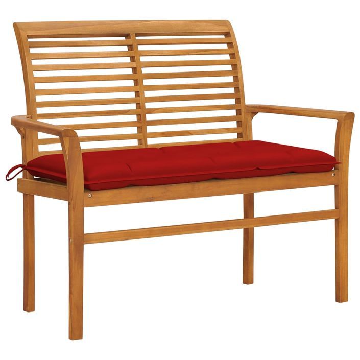 Banc de jardin avec coussin rouge 112 cm Bois de teck massif 2 - Photo n°1