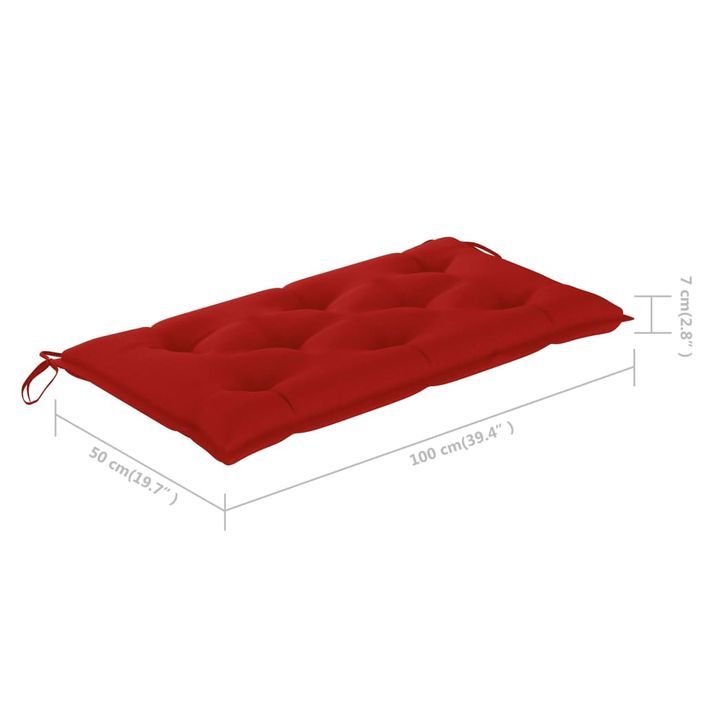 Banc de jardin avec coussin rouge 112 cm Bois de teck massif 2 - Photo n°11