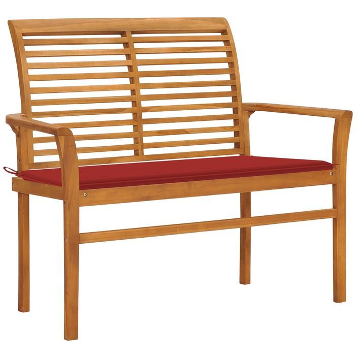 Banc de jardin avec coussin rouge 112 cm Bois de teck massif - Photo n°1