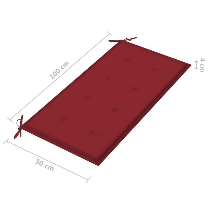 Banc de jardin avec coussin rouge bordeaux 112 cm Teck massif - Photo n°9