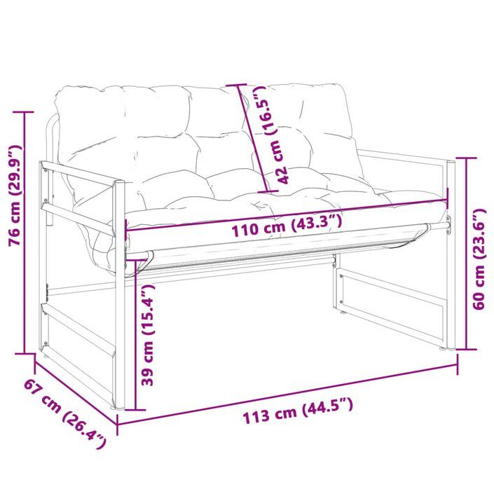 Banc de jardin avec coussin taupe 113 cm acier - Photo n°9