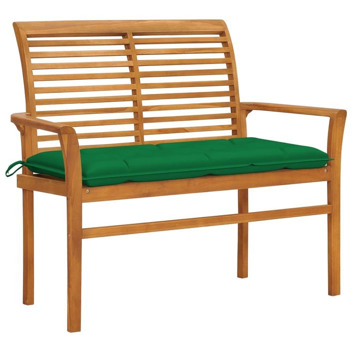 Banc de jardin avec coussin vert 112 cm Bois de teck massif 2 - Photo n°1