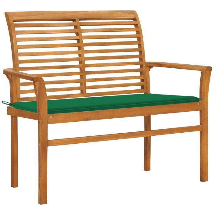 Banc de jardin avec coussin vert 112 cm Bois de teck massif - Photo n°1