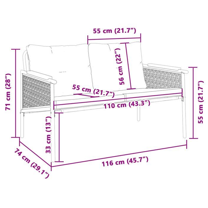 Banc de jardin avec coussins 116 cm noir acier - Photo n°9