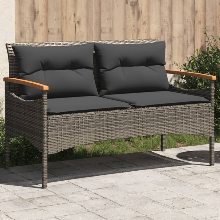 Banc de jardin avec coussins 116x62,5x74 cm gris résine tressée - Photo n°1