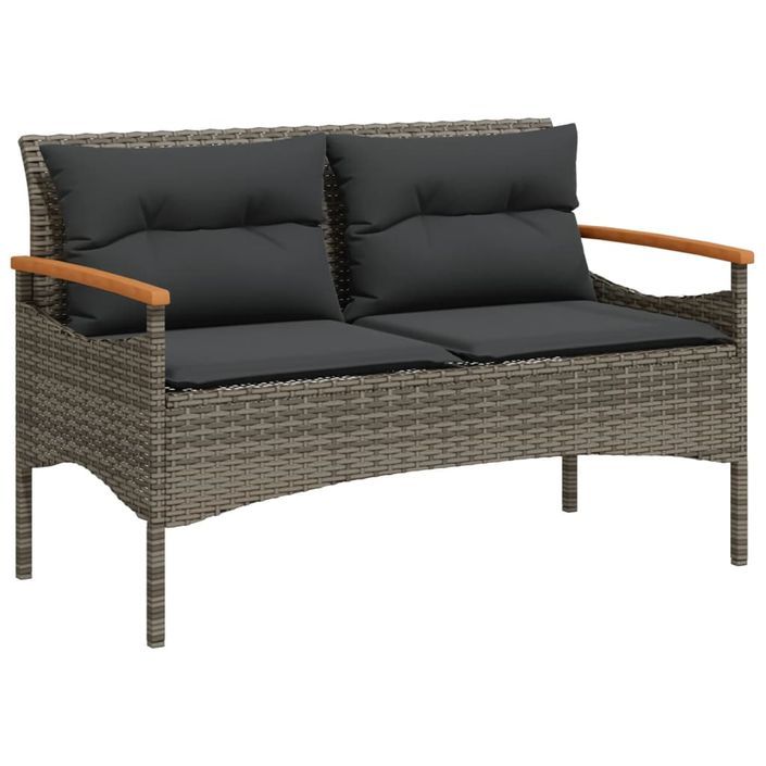 Banc de jardin avec coussins 116x62,5x74 cm gris résine tressée - Photo n°2