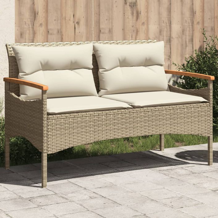 Banc de jardin avec coussins 116x62,5x74cm beige résine tressée - Photo n°1