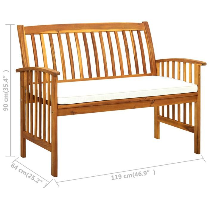 Banc de jardin avec coussins 119 cm Bois solide d'acacia - Photo n°8