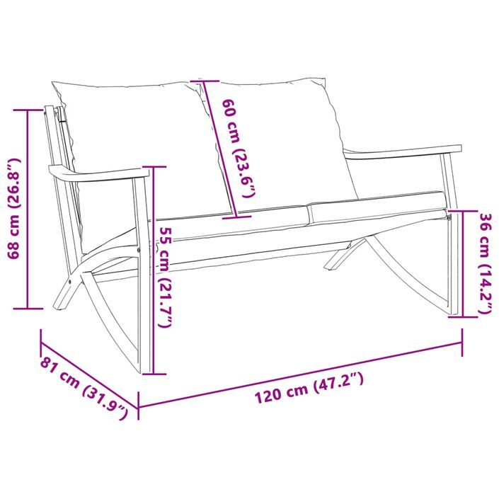 Banc de jardin avec coussins 120 cm noir acier - Photo n°9