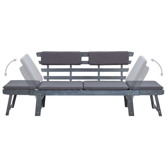 Banc de jardin avec coussins 2-en-1 190 cm Gris Bois d'acacia - Photo n°5