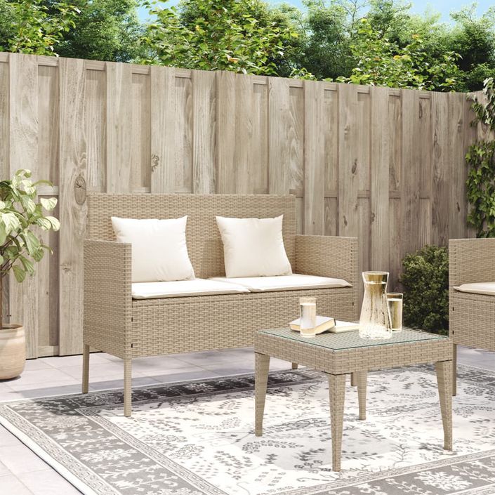 Banc de jardin avec coussins beige résine tressée - Photo n°3