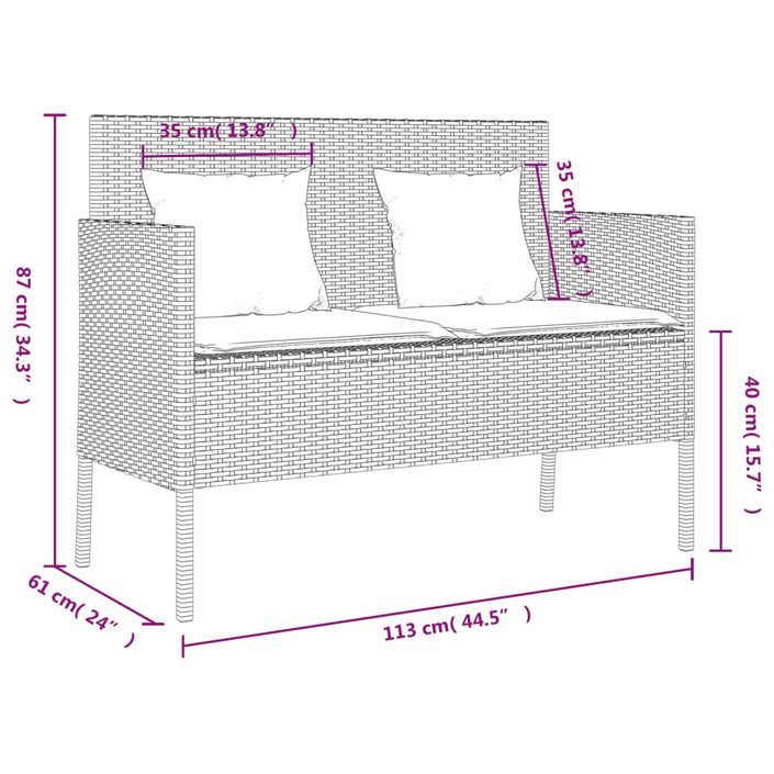 Banc de jardin avec coussins beige résine tressée - Photo n°12