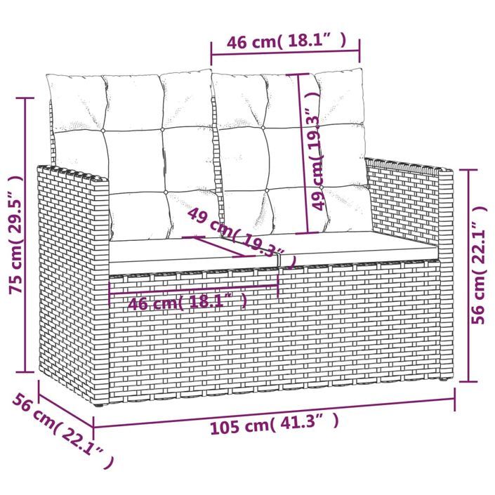 Banc de jardin avec coussins Gris 105 cm Résine tressée - Photo n°8