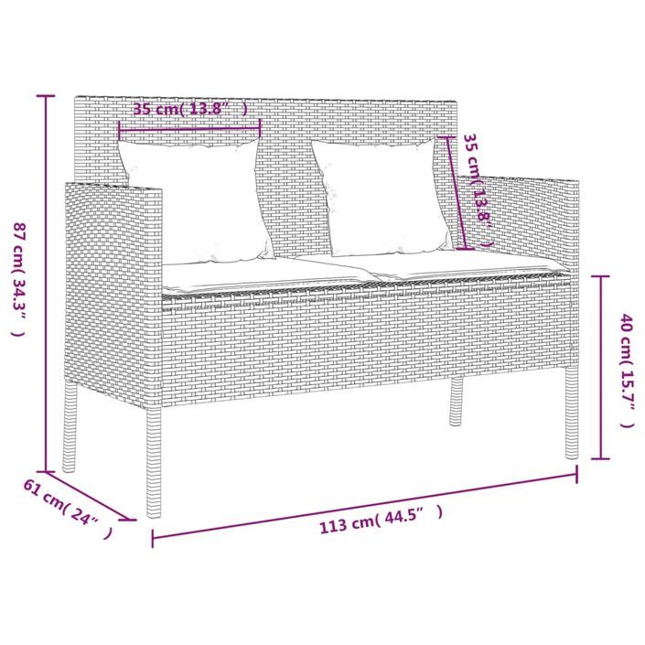 Banc de jardin avec coussins marron résine tressée - Photo n°12