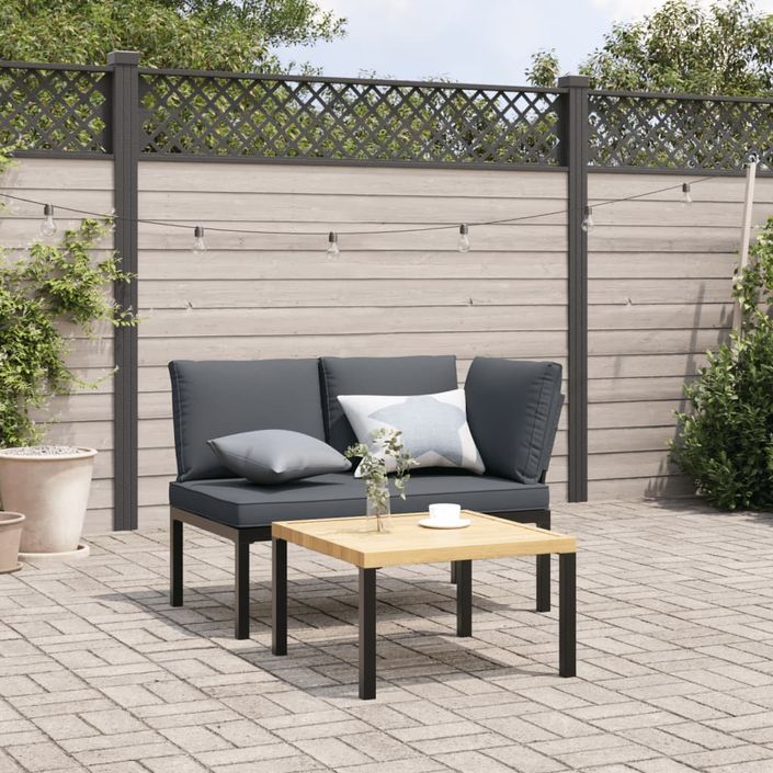 Banc de jardin avec coussins noir aluminium - Photo n°1