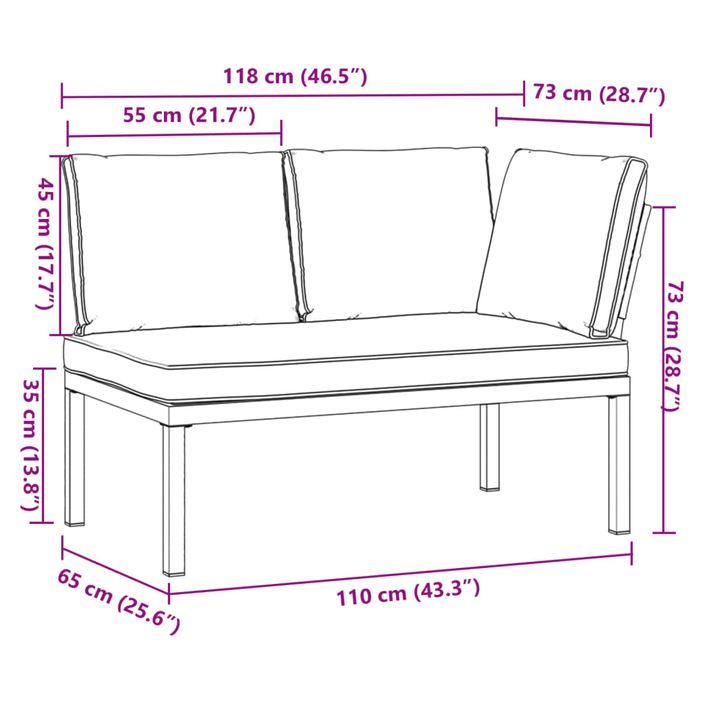 Banc de jardin avec coussins noir aluminium - Photo n°8