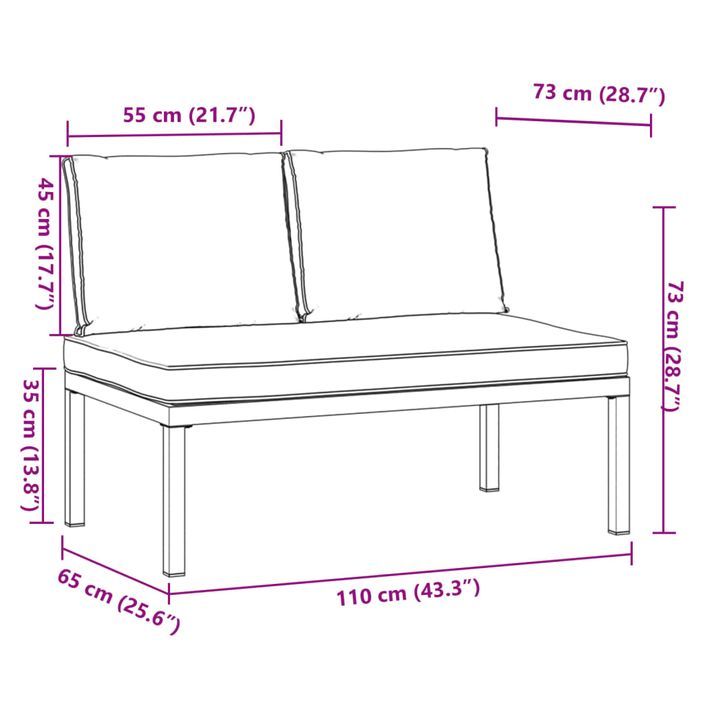 Banc de jardin avec coussins noir aluminium - Photo n°8