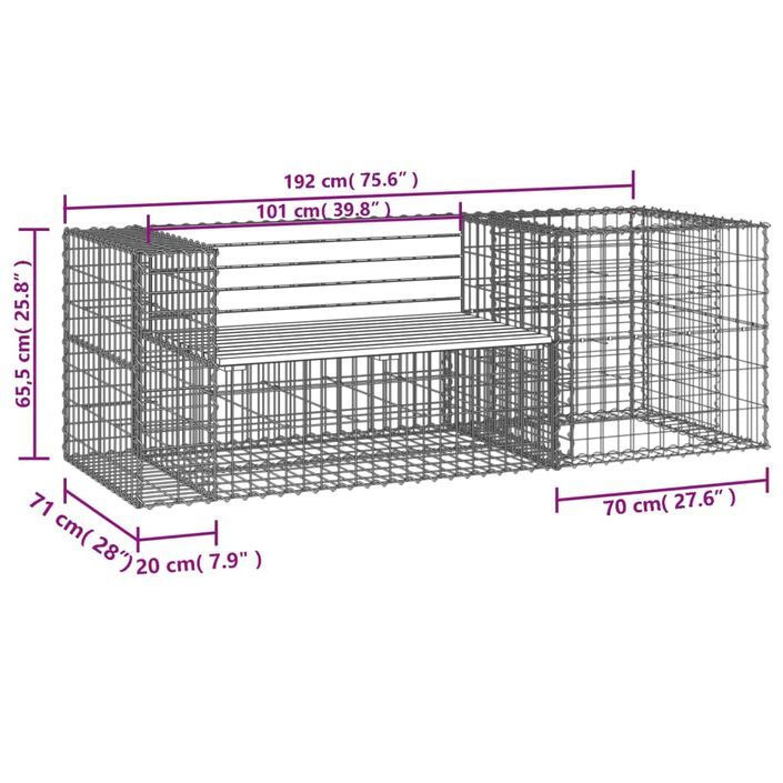 Banc de jardin avec panier en gabion bois de pin imprégné - Photo n°8