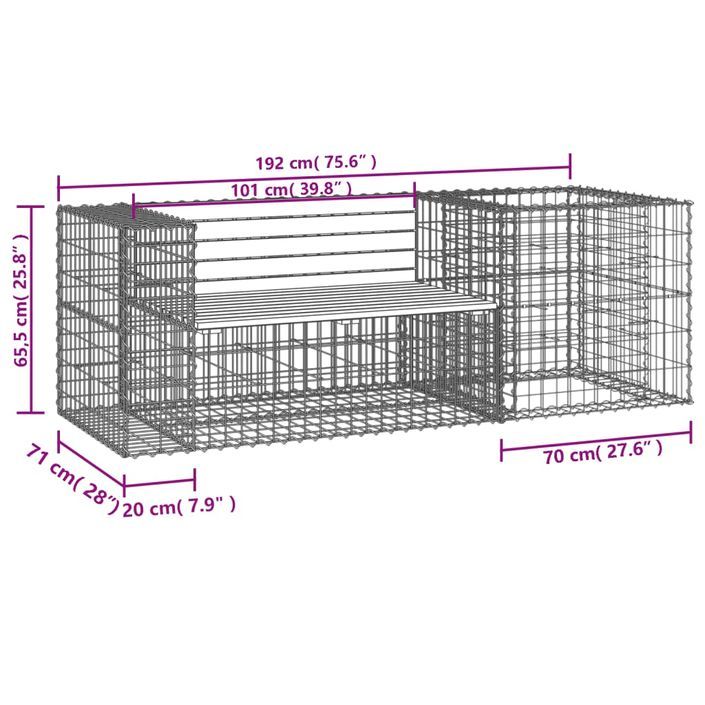 Banc de jardin avec panier en gabion bois massif de pin - Photo n°9