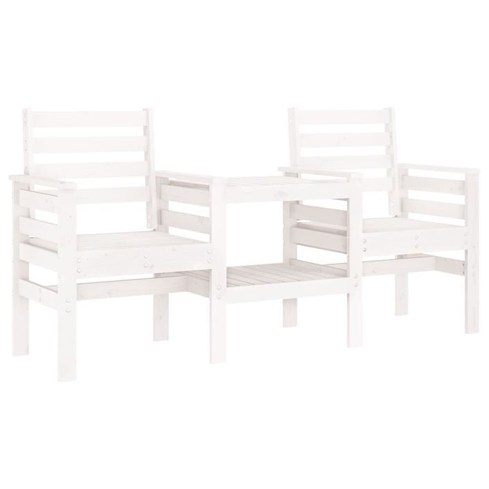 Banc de jardin avec table 2 places blanc bois massif de pin - Photo n°1