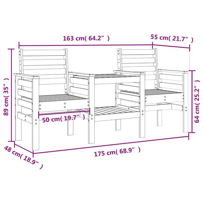 Banc de jardin avec table 2 places blanc bois massif de pin - Photo n°8