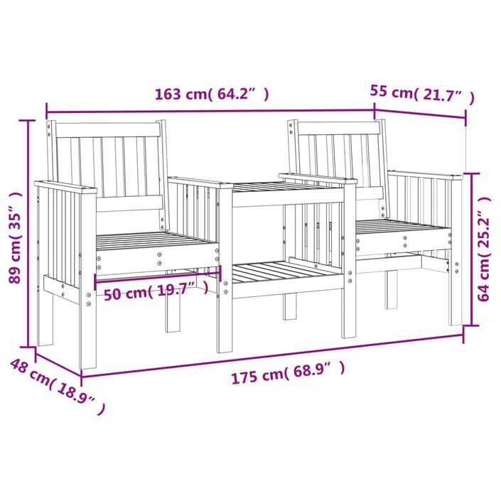 Banc de jardin avec table 2 places blanc bois massif de pin - Photo n°8