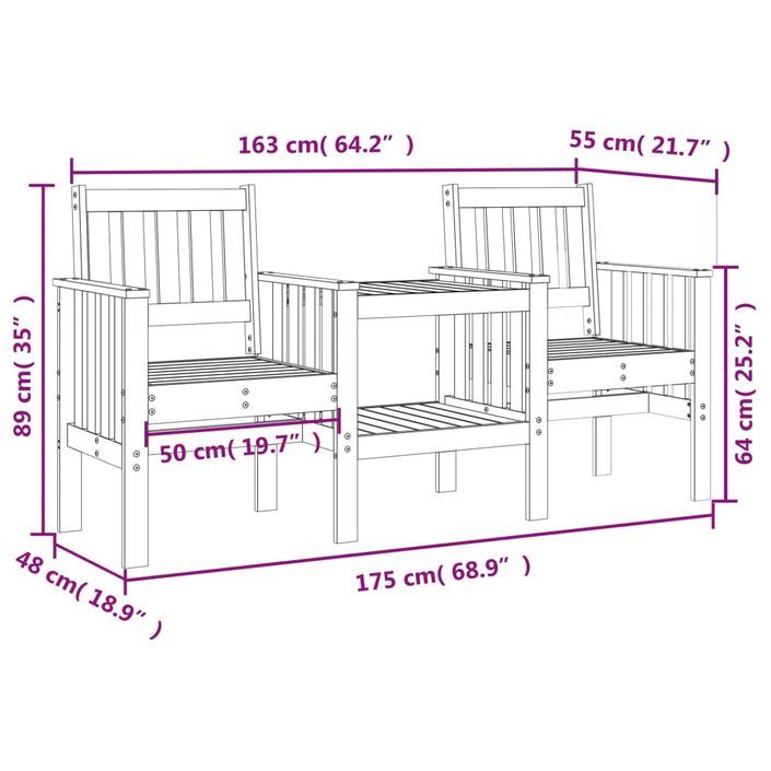 Banc de jardin avec table 2 places brun miel bois massif de pin - Photo n°8