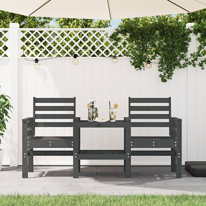 Banc de jardin avec table 2 places gris bois massif de pin - Photo n°2