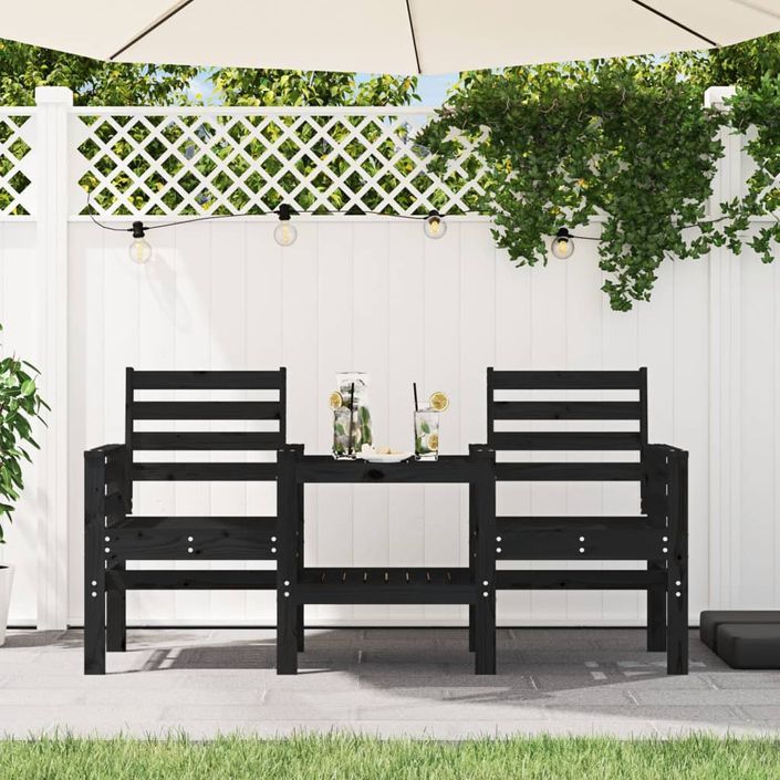 Banc de jardin avec table 2 places noir bois massif de pin - Photo n°2