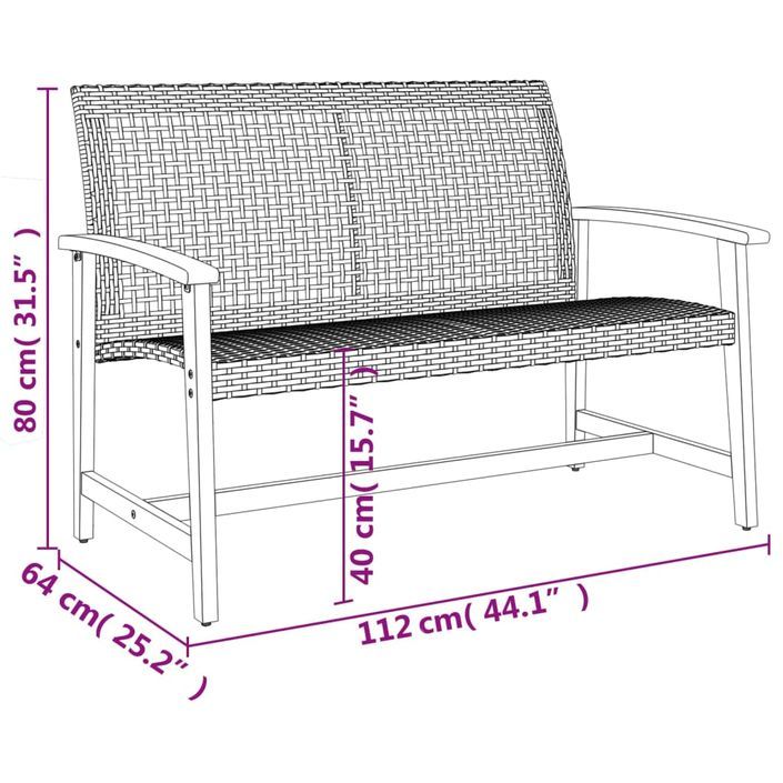 Banc de jardin beige 112 cm résine tressée et bois d'acacia - Photo n°9