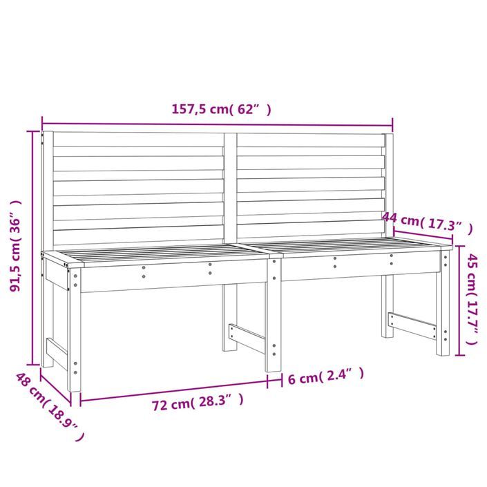 Banc de jardin blanc 157,5 cm bois massif de pin - Photo n°7