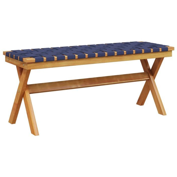 Banc de jardin bleu foncé bois massif d'acacia et tissu - Photo n°5