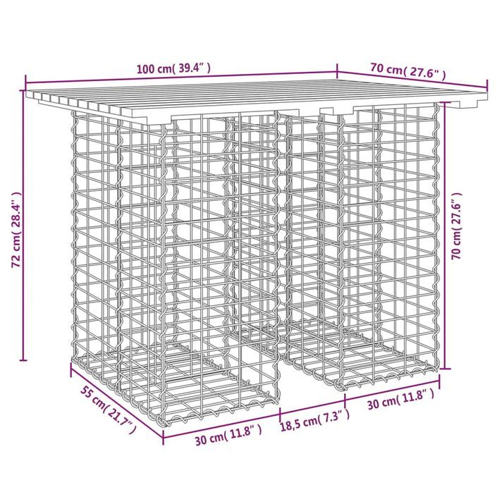 Banc de jardin design de gabion 100x70x72 cm bois massif de pin - Photo n°8