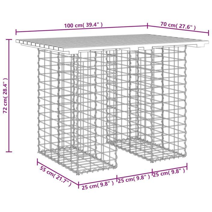 Banc de jardin design de gabion 100x70x72 cm bois massif de pin - Photo n°8