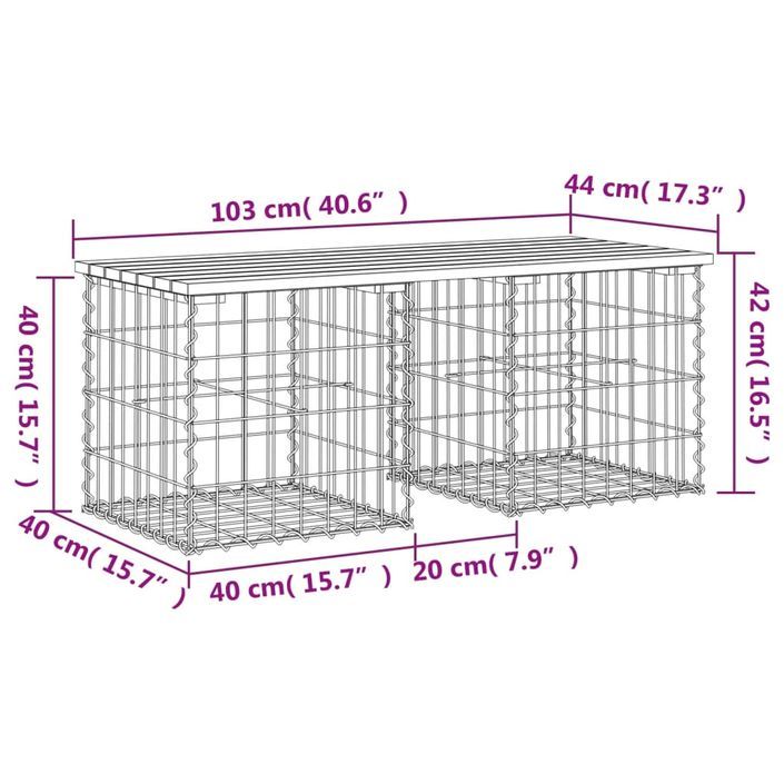 Banc de jardin design de gabion 103x44x42 cm bois massif de pin - Photo n°8